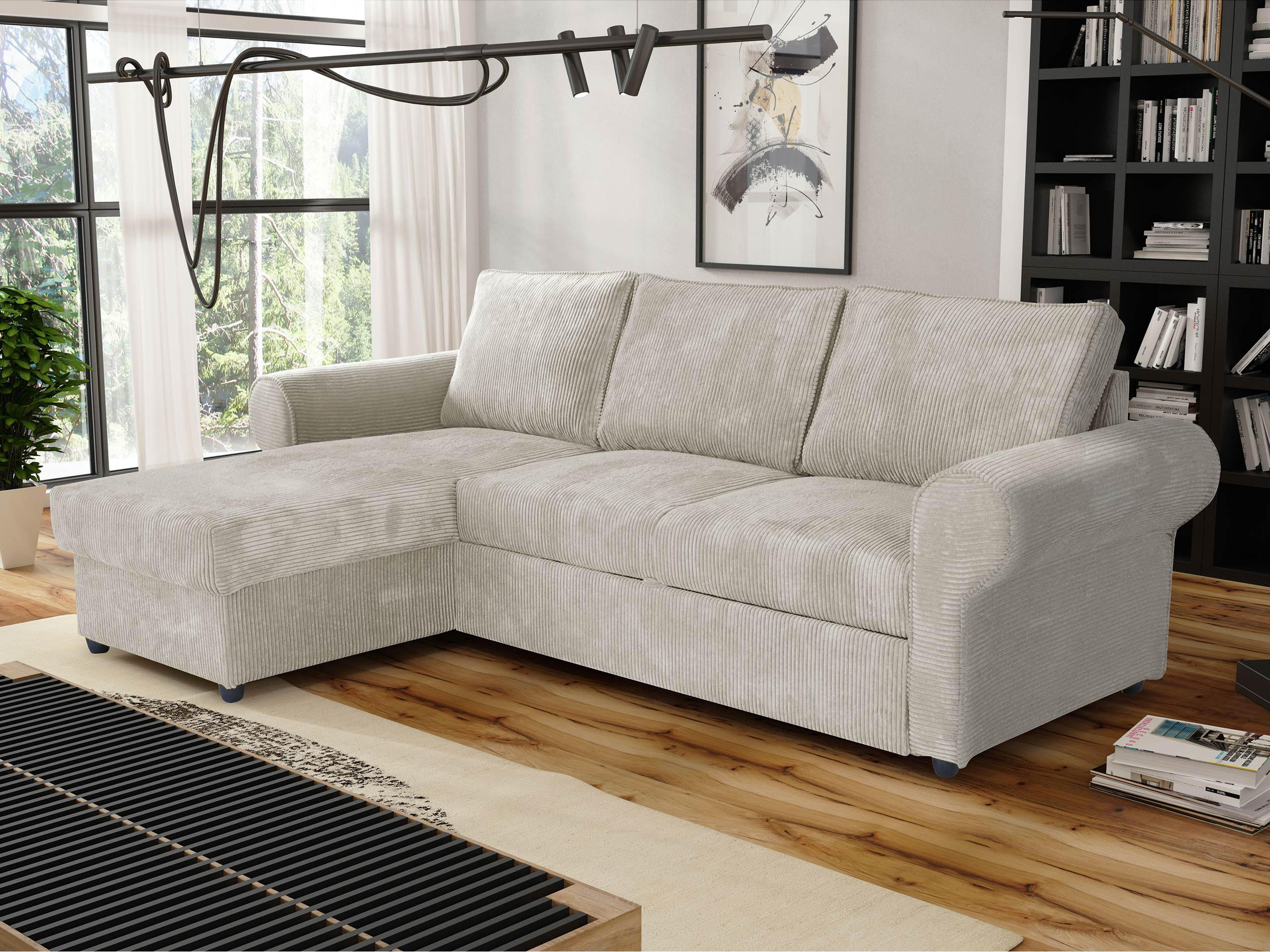 ECKSOFA Monaco Cord - Creme/Schwarz, Holz/Textil (246/155cm) - MIRJAN24