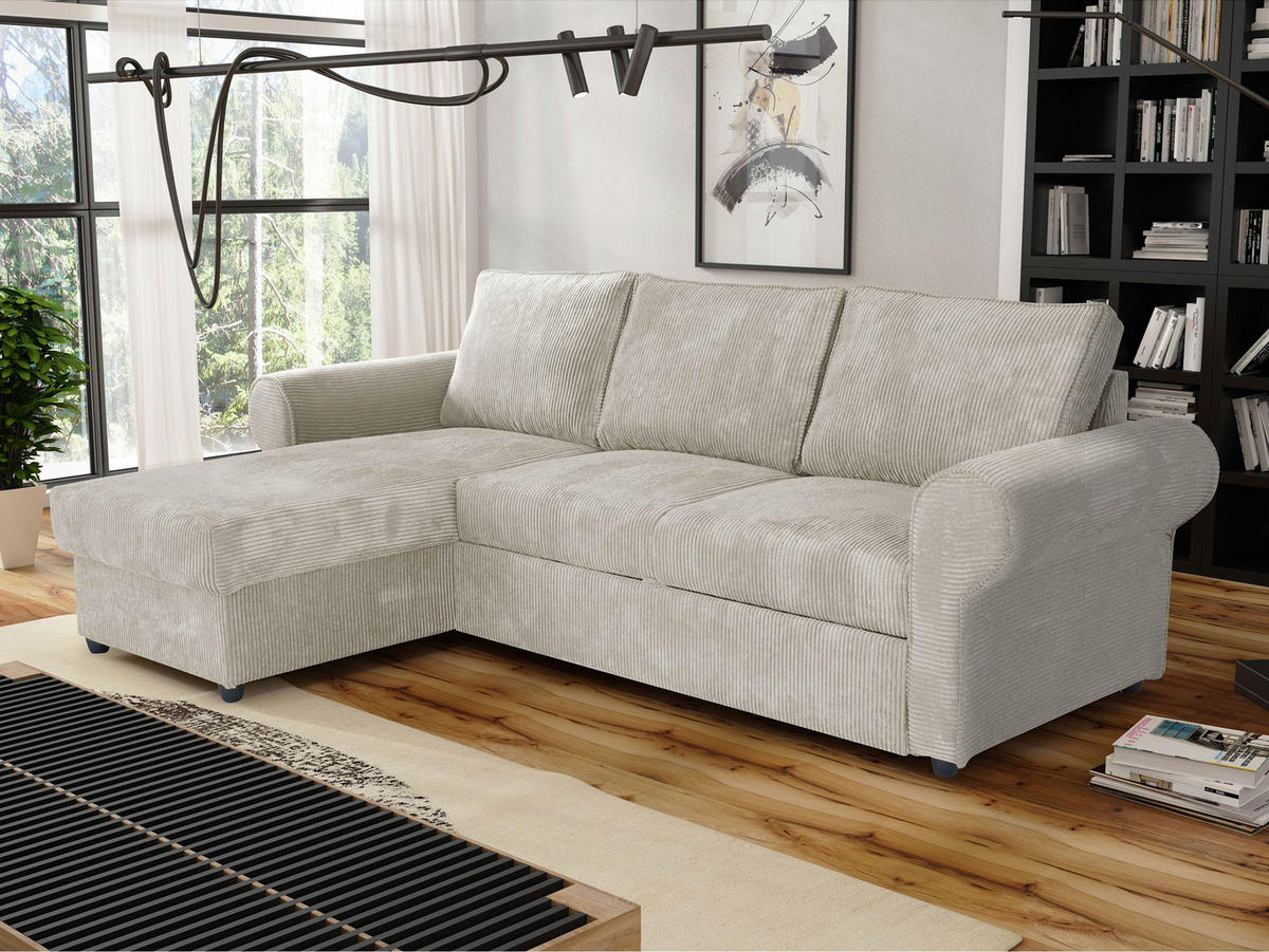 ECKSOFA Monaco Cord - Creme/Schwarz, Holz/Textil (246/155cm) - MIRJAN24