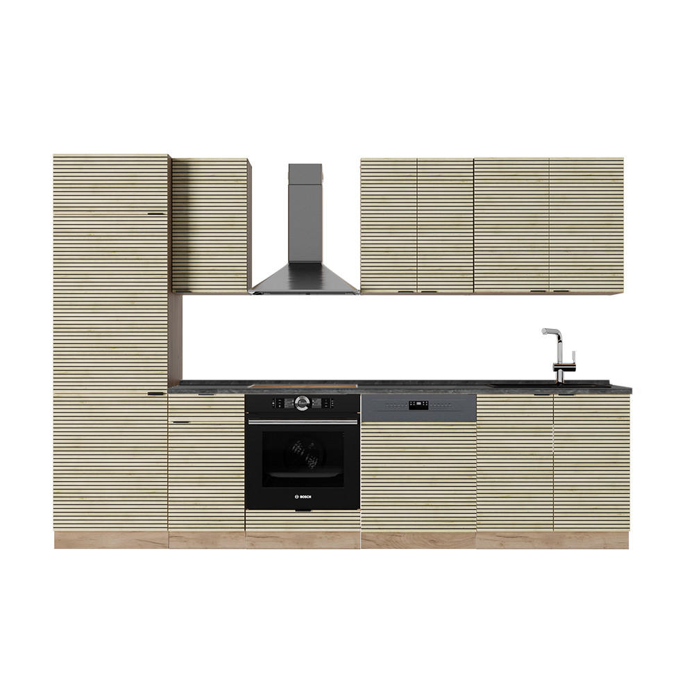KÜCHENZEILE Fame-Line Eiche Paneel/Goldkraft Eiche 300 cm , AP Anthrazit - Hellbraun/Eiche Wotan, Holzwerkstoff (300/81.6/60cm) - Vicco