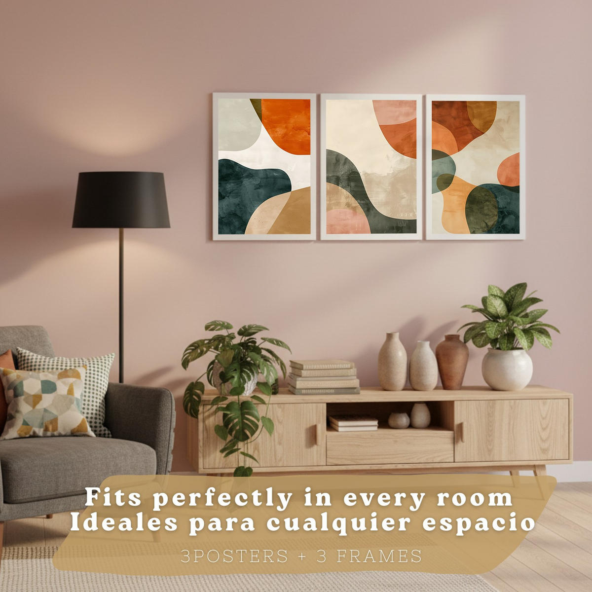 POSTER Set of 3 Abstract Shape Wall Art Prints Modern Brown Green Orange Decor for Living Room Bedroom Kitchen Bathroom Weißer Rahmen A4 - Weiß, Papier (29.7/1/21cm) - Nacnic