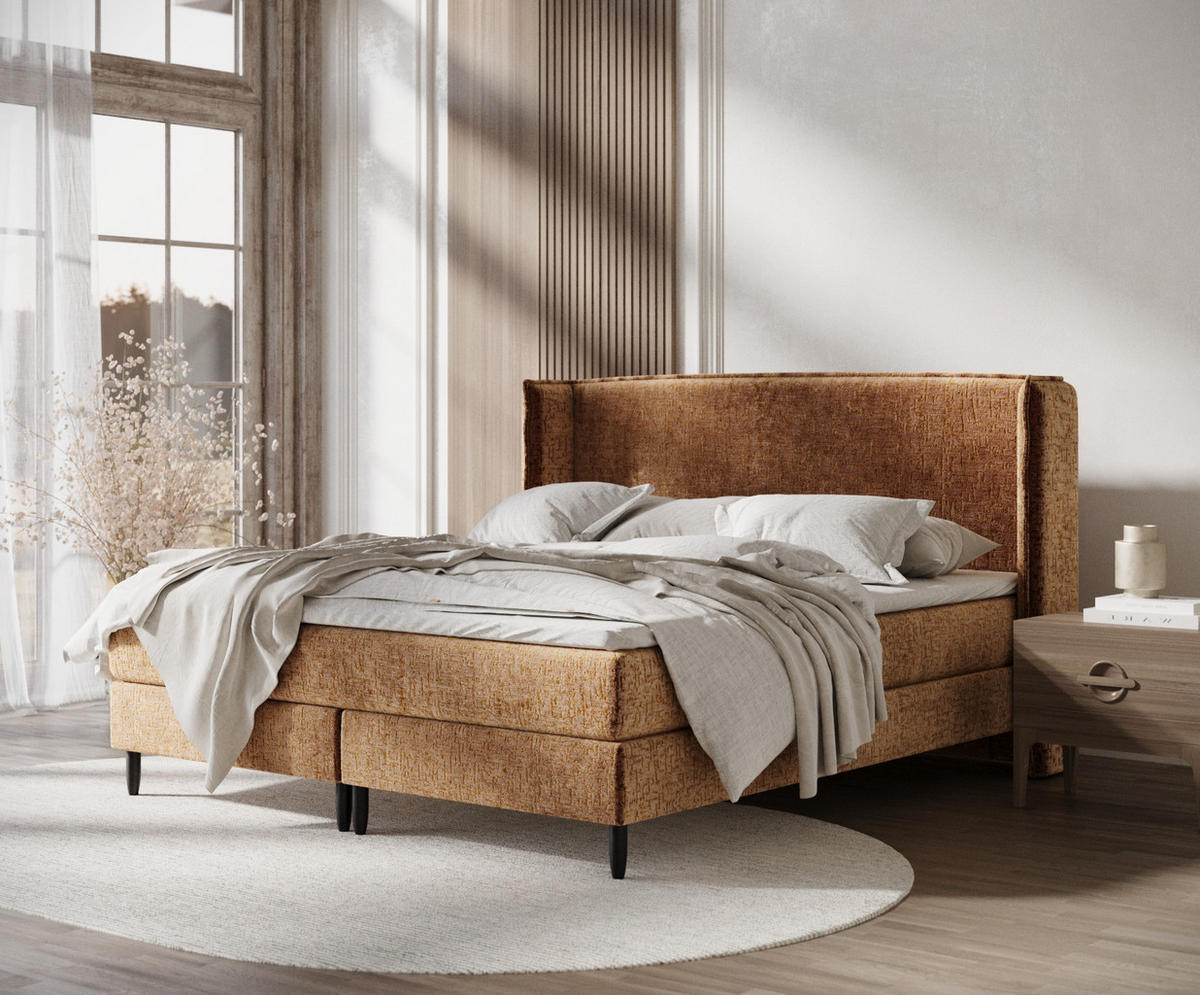 KONTINENTALBETT Ardis Kupfer 160/200 cm mit Matratze und Topper - Schwarz/Kupferfarben, Holz/Holzwerkstoff (160/200cm) - Maison de Reve