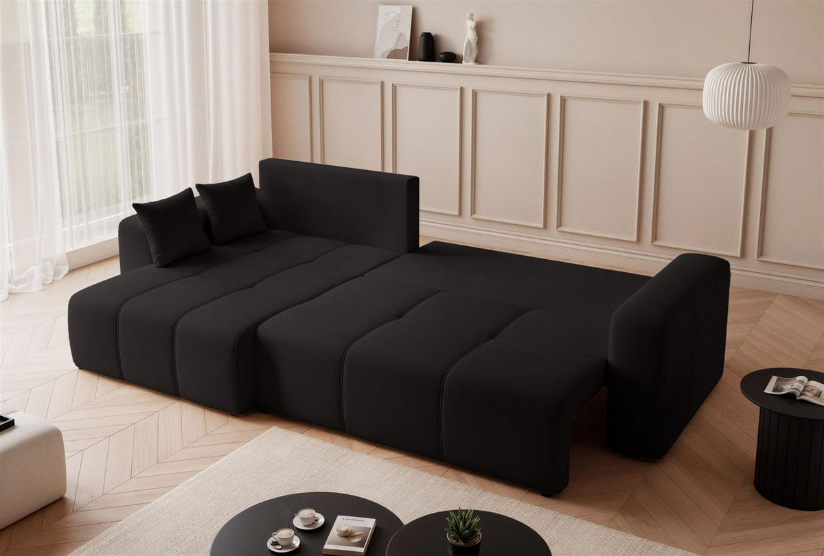 ECKSOFA Leros Xl Mit Schlaffunktion - Schwarz, Holzwerkstoff/Textil (278/145cm) - Fun Möbel