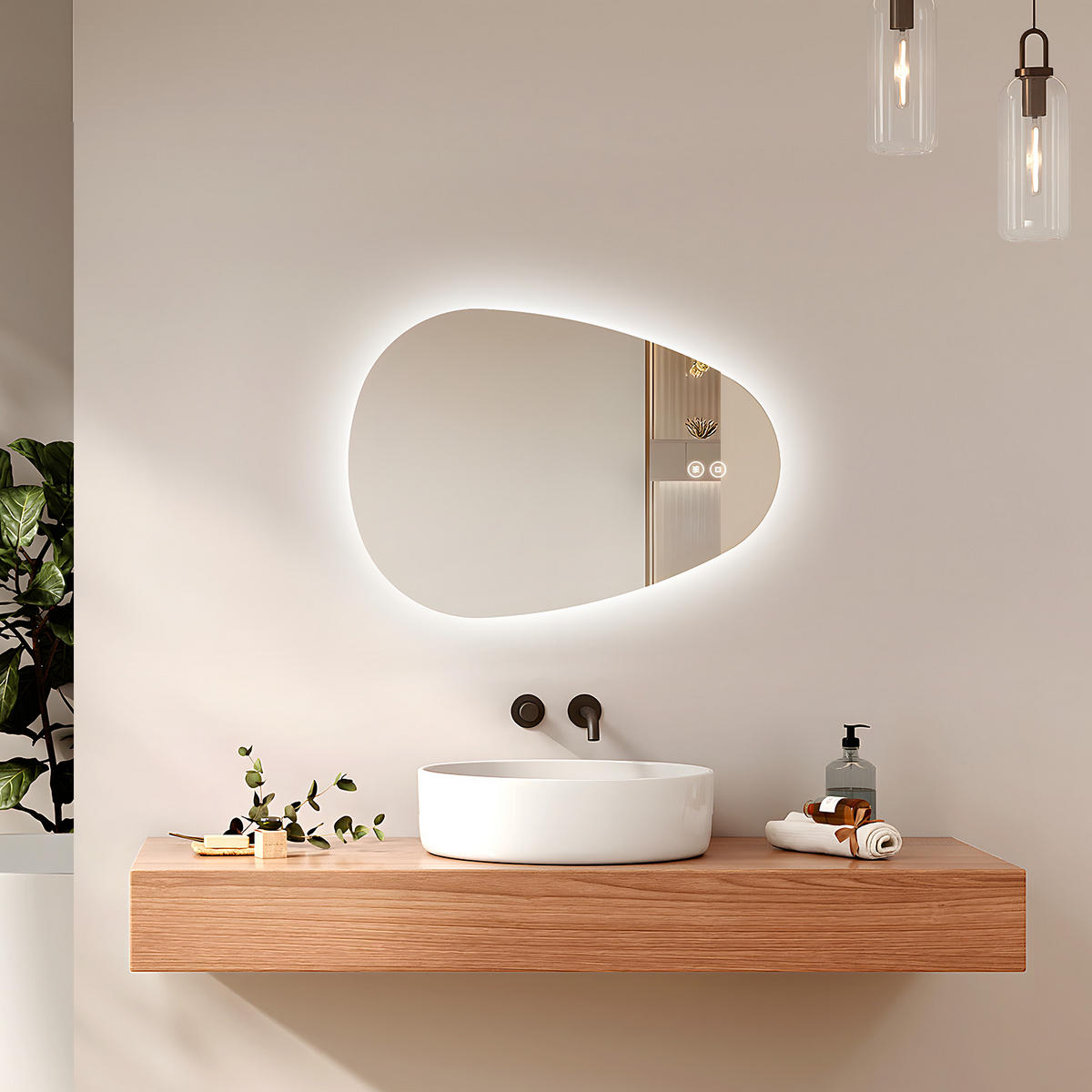 BADSPIEGEL mit Touch-Schalter, Dimmbar 70/50 cm - Transparent, Glas (50/70/3cm) - EMKE