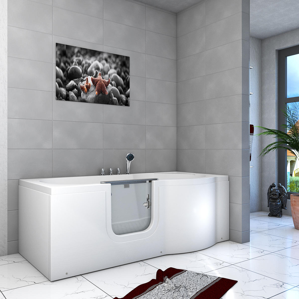 SENIORENBADEWANNE mit Tür S12-TH-L 170x85cm - Weiß, Glas/Kunststoff (85/60/170cm) - AcquaVapore by Sandra Jentho