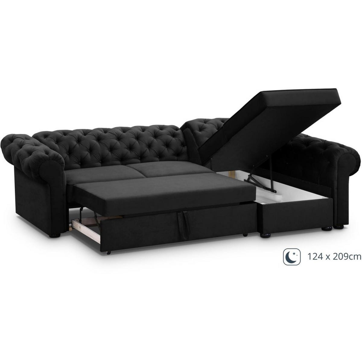 ECKSCHLAFSOFA Chester im Chesterfield-Stil, Schwarz, rechts - Schwarz, Textil (278/173cm) - Beautysofa