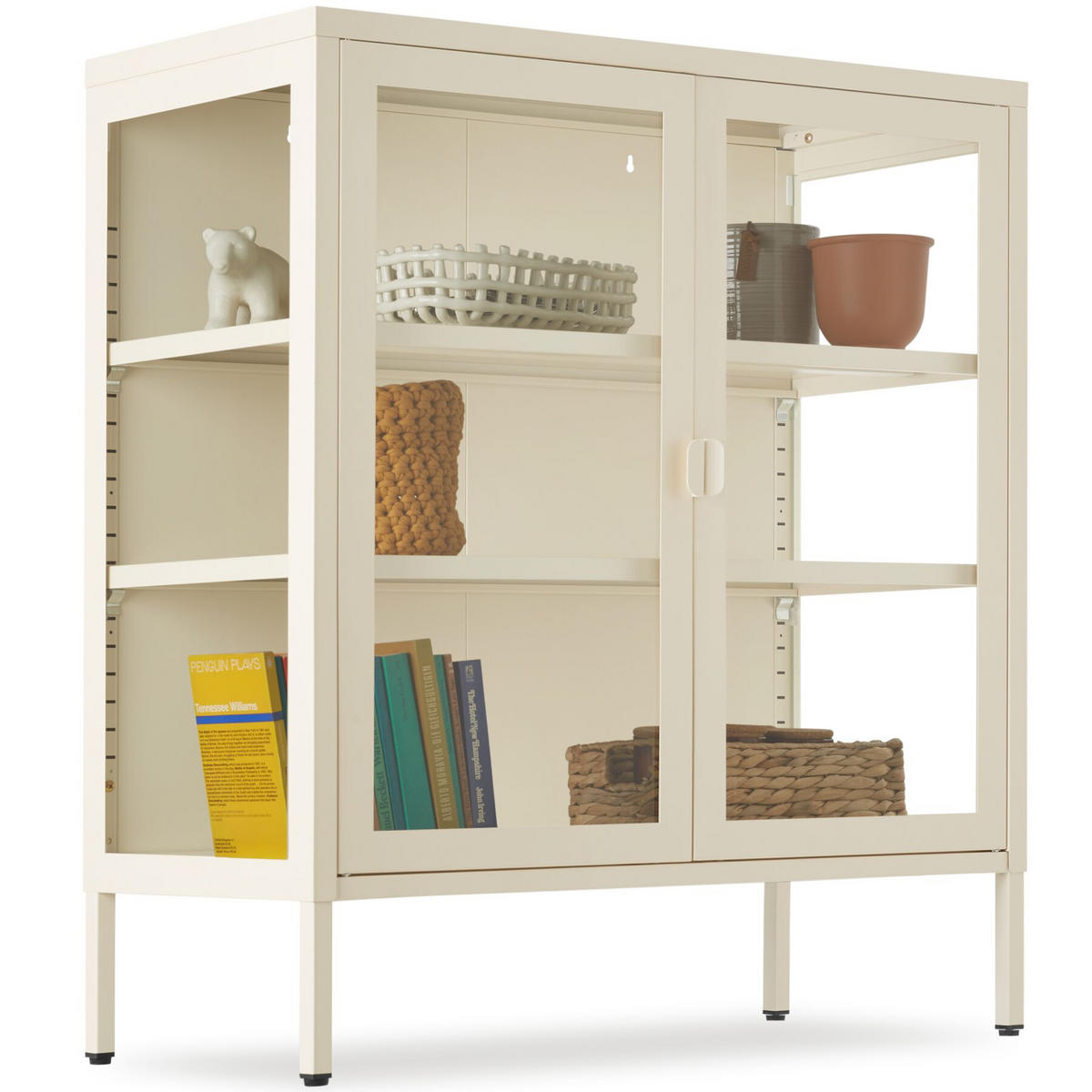 METALLVITRINE Baker, Kippschutz, höhenverstellbare Füße, creme - Creme, Metall (80/90.5/37cm) - tectake