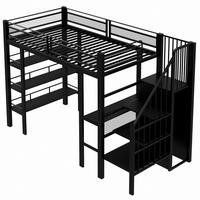 HOCHBETT 90/200 cm DE-01186, in Schwarz, mit LED, Regal und Schreibtisch - Schwarz, Metall (90/200cm) - ComfortXL