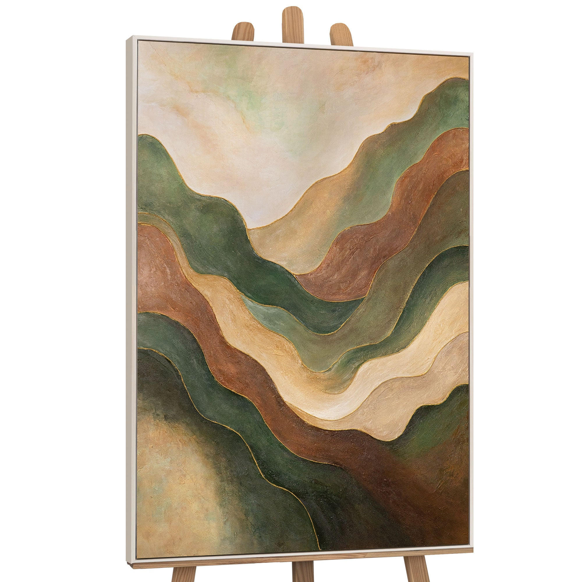 GEMÄLDE Tanz der Hügel Schattenfugenrahmen Beige 140x100 cm - Beige, Holz (140/100cm) - YS-art gallery