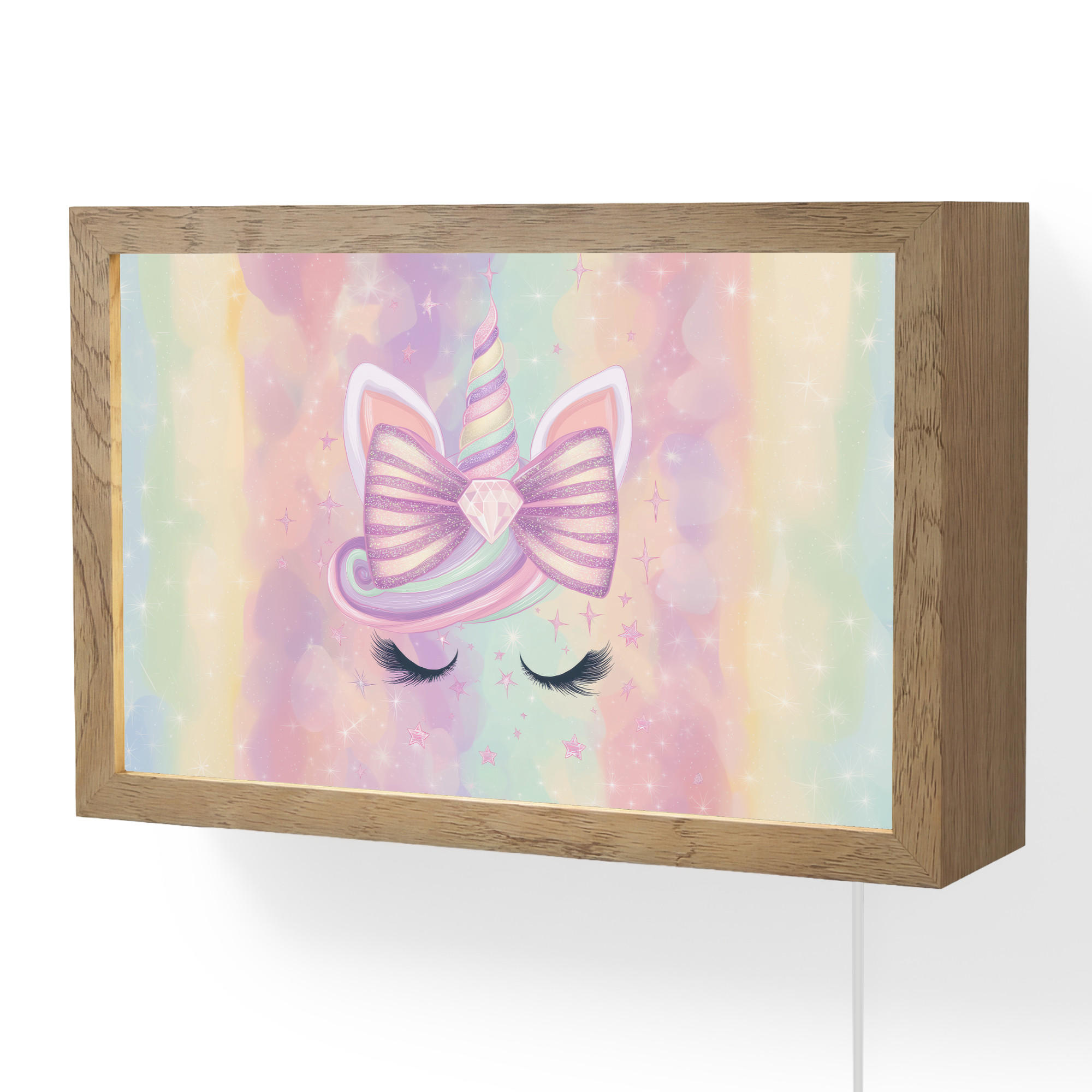 OnlyWow NÁSTĚNNÁ LAMPA Jednorožec - Třpytky - Duha - Pastelové barvy 30x20 cm