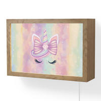 NÁSTĚNNÁ LAMPA Jednorožec - Třpytky - Duha - Pastelové barvy 30x20 cm - světle růžová, kompozitní dřevo (30/20/8cm) - OnlyWow