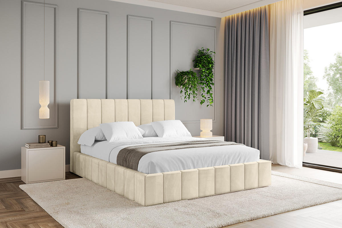 POLSTERBETT mit Bettkasten und Lattenrost, Bett mit Matratze H3/H4 - FINO 140x200 Beige - Ecru, Holzwerkstoff/Textil (140/200cm) - ALTDECOR