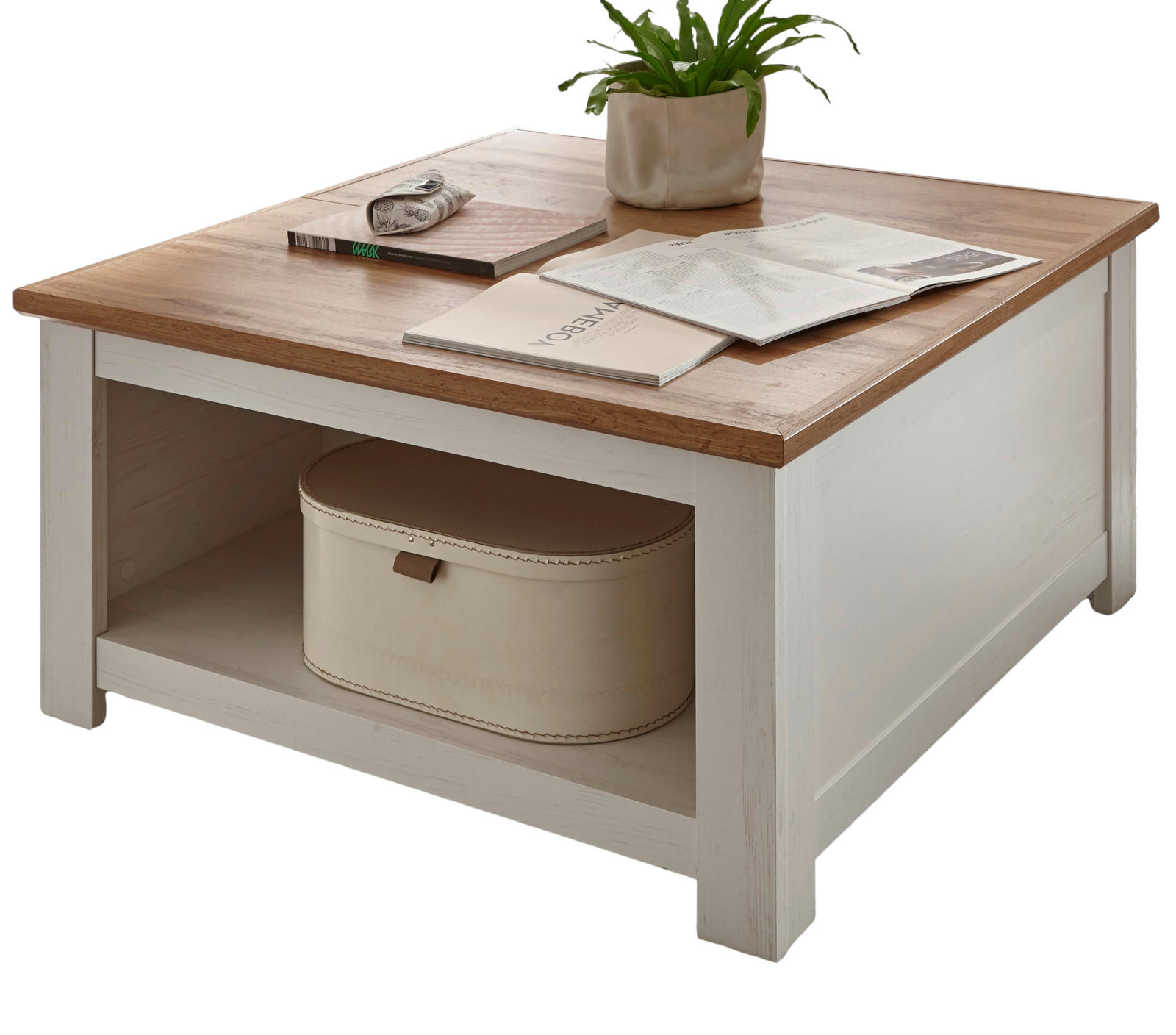 Furn.Design Couchtisch Eiche Wotan, Weiß 95x50x95 cm