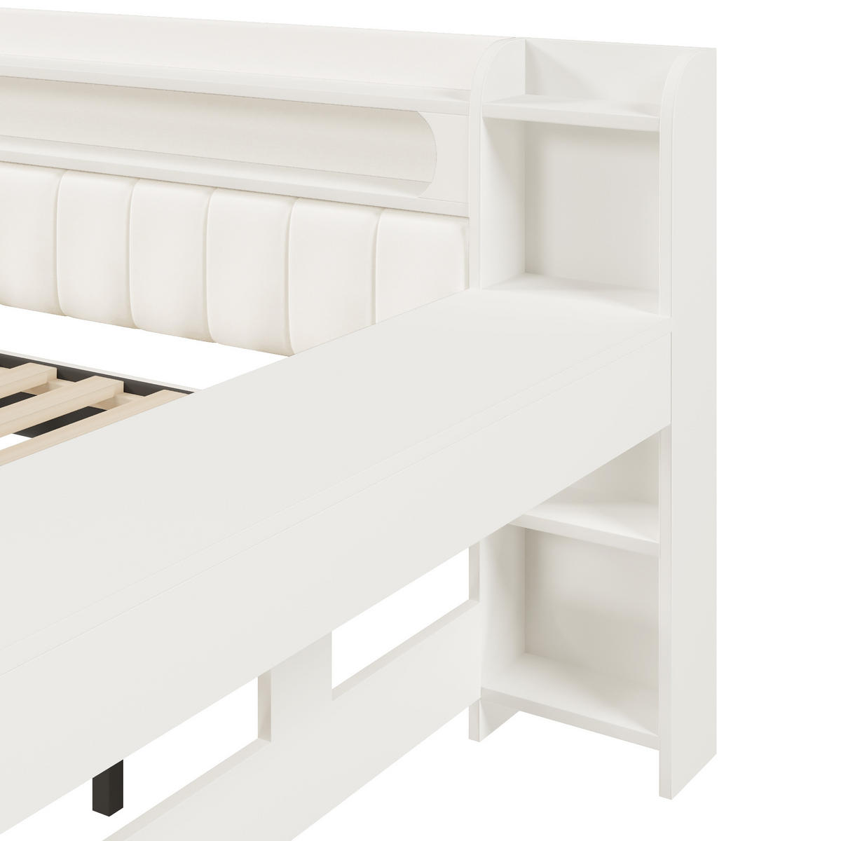 BETT 140/200 cm & 90/190 cm in Weiß Leinen mit Ausziehbett, LED und USB - Weiß, Holzwerkstoff/Textil (140/200cm) - WISHDOR