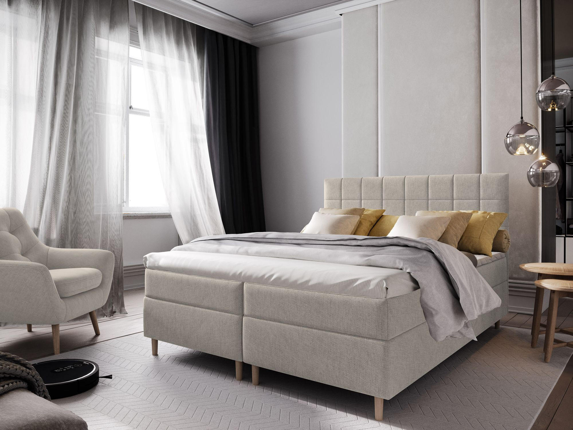 BOXBETT IBIZA 180x200 cm mit Matratze und Topper - Beige - Beige, Holz (180/200cm) - MASSENO
