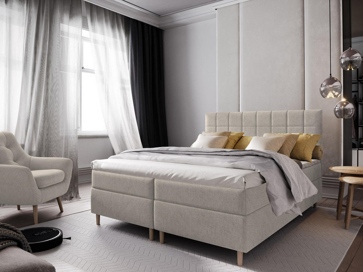 BOXBETT IBIZA 180x200 cm mit Matratze und Topper - Beige - Beige, Holz (180/200cm) - MASSENO