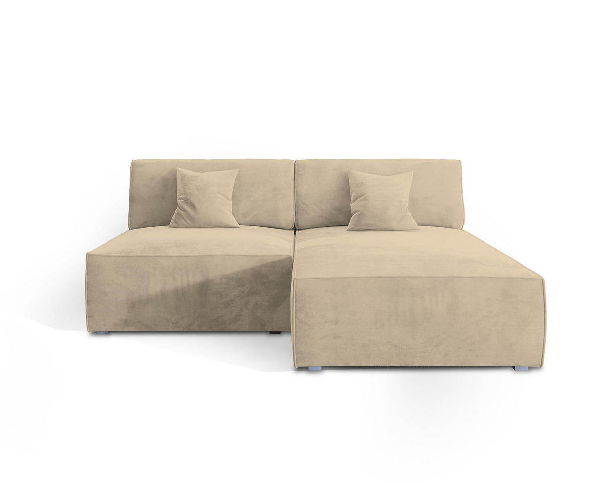 ECKSOFA FIORO M Creme Velours-Stoff mit Schlaffunktion - Creme, Holz (204/148cm) - MASSENO