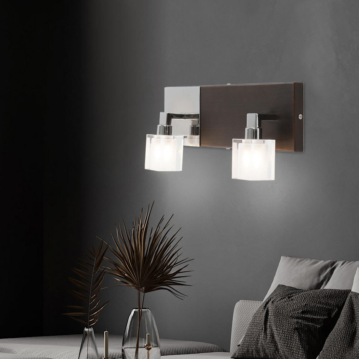 LED WANDLEUCHTE AZOT Holz Silber - Silberfarben, Holz (9/17/38cm) - Globo Lighting