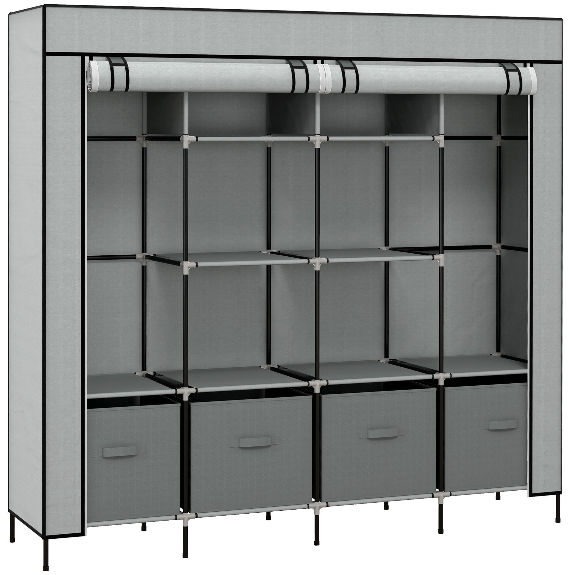 KLEIDERSCHRANK 166/169,5/42,5 cm Dunkelgrau aus Stahl mit Stoffabdeckung - Dunkelgrau, Metall (42.5/169.5/166cm) - OKMYHOME