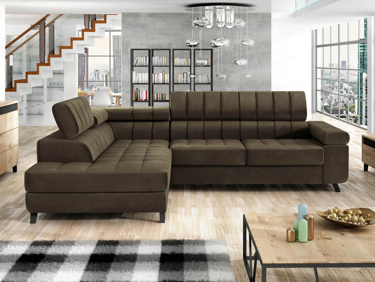 ECKSOFA Nord, Seite: Links - Dunkelbraun/Schwarz, Holz/Textil (264/203cm) - MIRJAN24