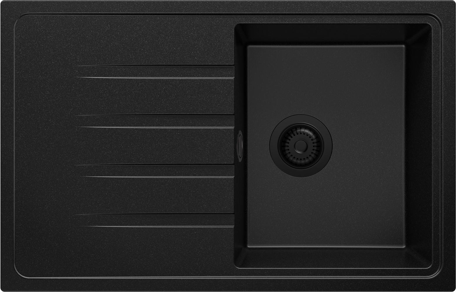 SPÜLBECKEN Mailand, 2-er set Alles Schwarz 78/50 cm 1 Becken + Ablauf-Set ab 45er Unterschrank - Schwarz, Kunststoff (78/19/50cm) - Primagran