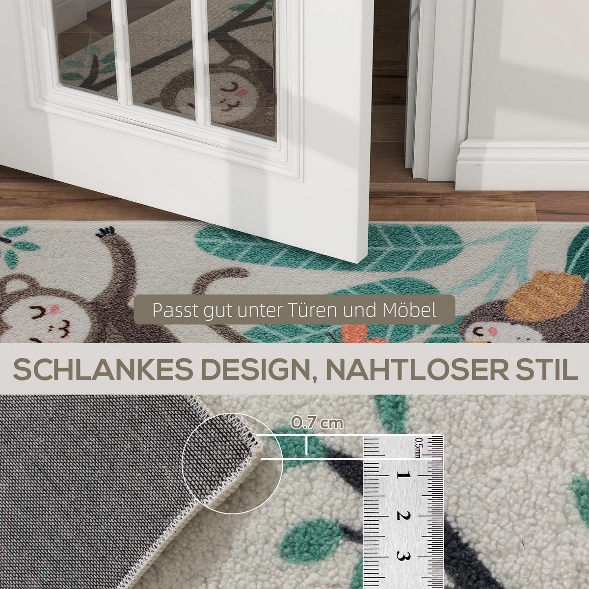 TEPPICH Anti-Rutsch Wohnzimmerteppich Kurzflor mit Dschungel-Muster Fleece-Optik - Multicolor, Textil (80/150cm) - HOMCOM