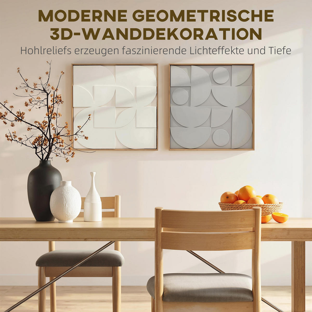 WANDDEKO-SET DE-08862 2-teilig, 3D geometrisch, 80/80 cm Weiß - Weiß, Holzwerkstoff (3.5/80/80cm) - ComfortXL