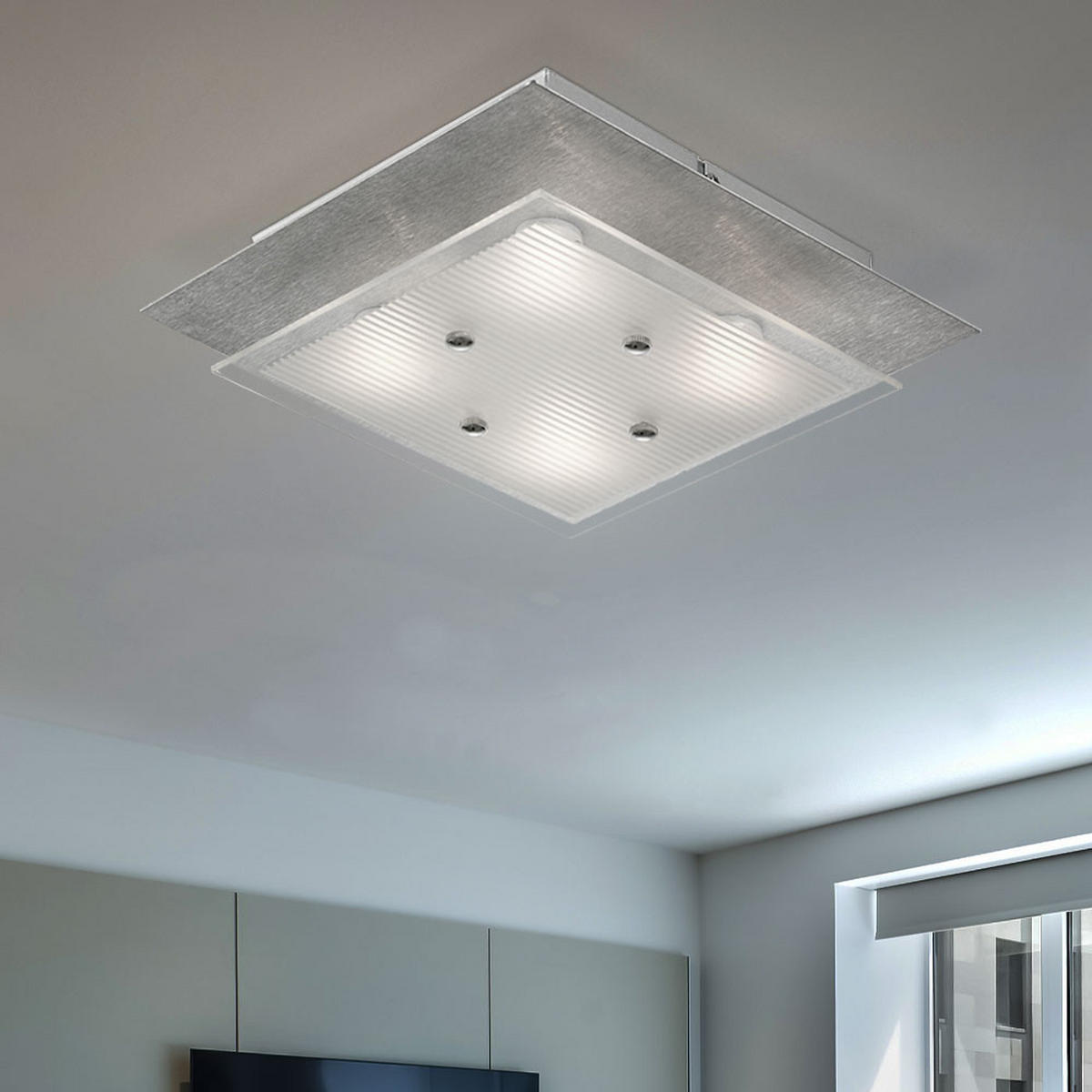 LED DECKENLEUCHTE Aluminium Silber gebürstet - Silberfarben, Glas (27/27/8cm) - Esto