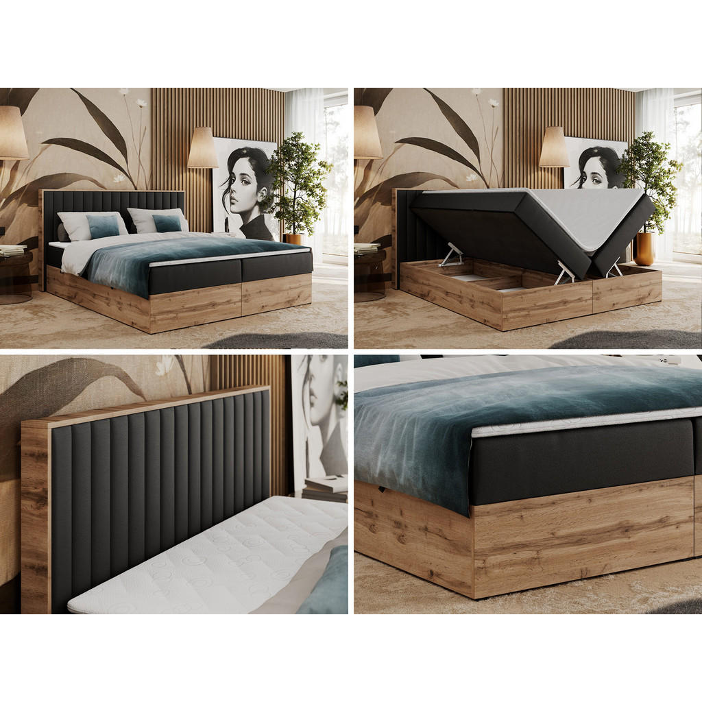 Thumbnail - MKS Boxbett, Schwarz, Textil, 2-Sitzer, H3, 7-Zonen, Rechteckig, 120x200 cm, Schlafzimmer, Betten, Boxspringbetten