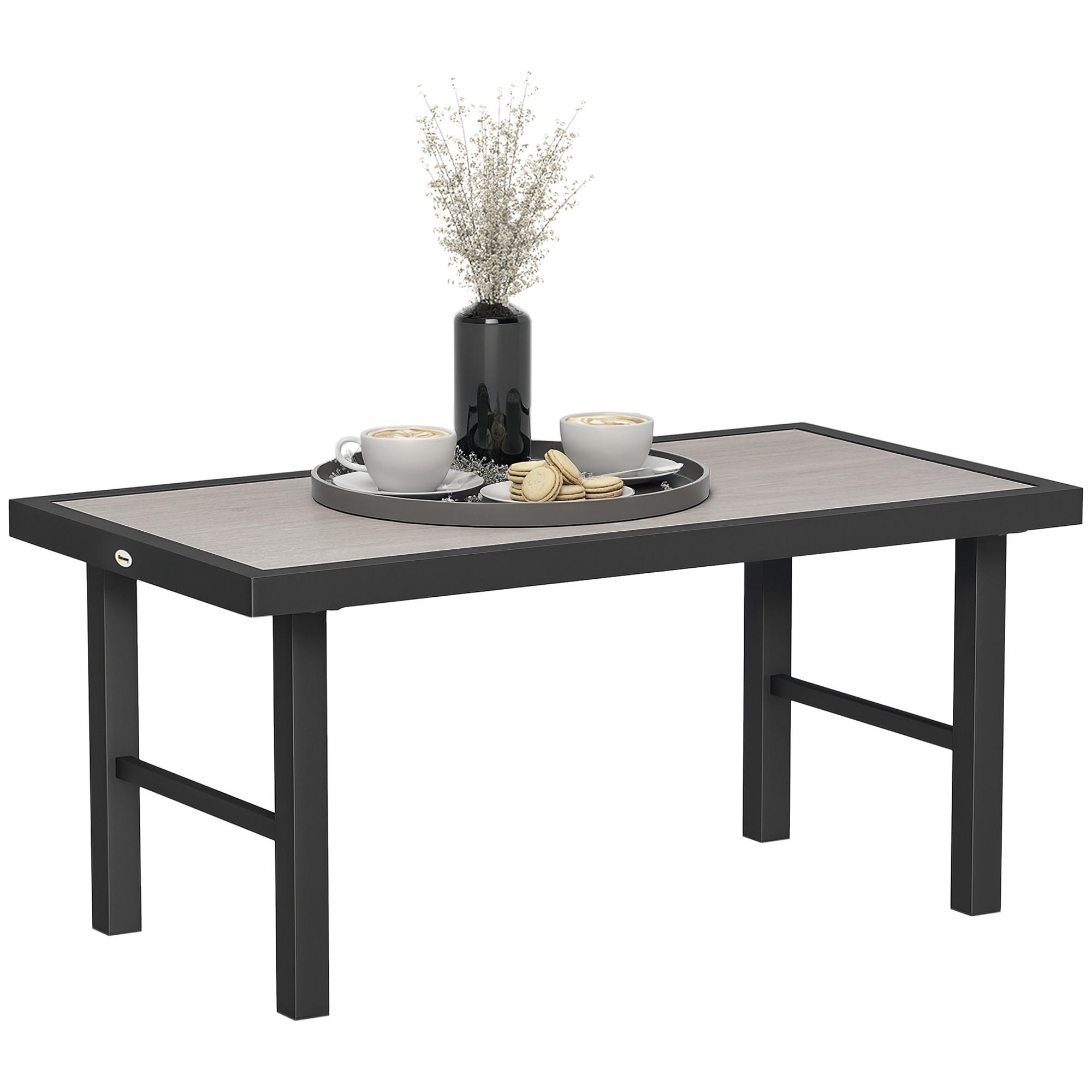 GARTENBEISTELLTISCH DE-14181 rechteckig 100x52 cm, Holzoptik Schwarz - Grau, Metall (100/52/46cm) - ComfortXL