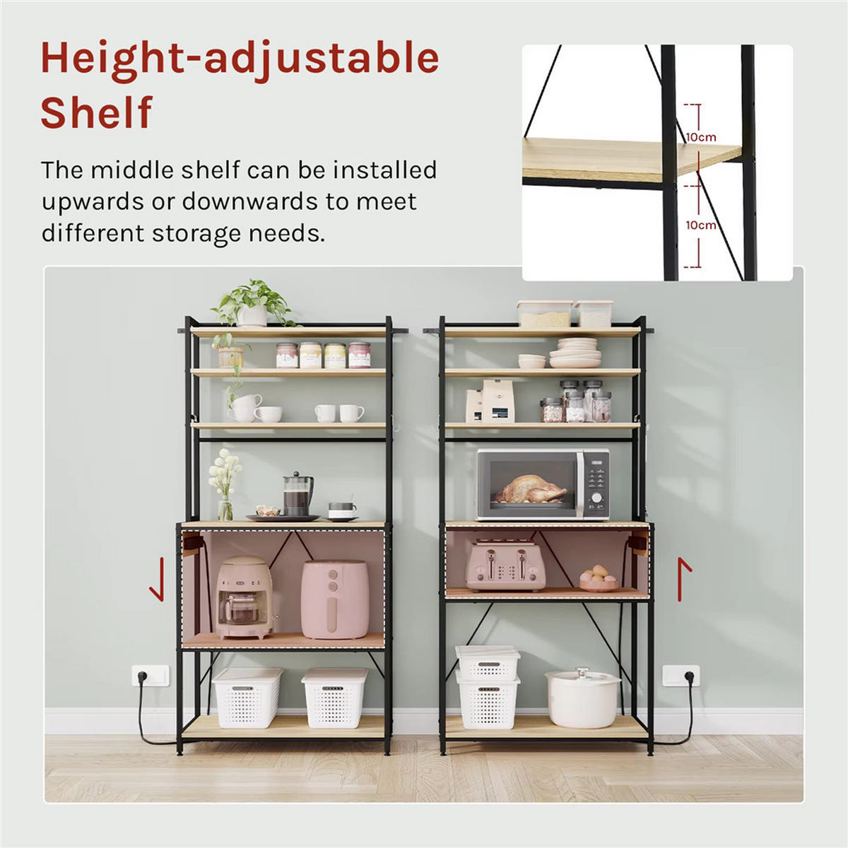 KÜCHENREGAL Steckdose 60x167x40 cm Eiche Standregal - Eichefarben, Metall (60/167/40cm) - Kaket
