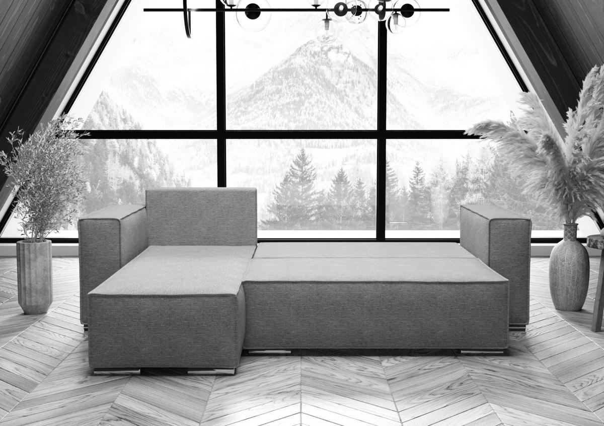 ECKSOFA L Form Vinoria Grau 255/180/82 cm Links mit Schlaffunktion - Chromfarben/Dunkelgrau, Textil/Metall (180/255cm) - AX Living