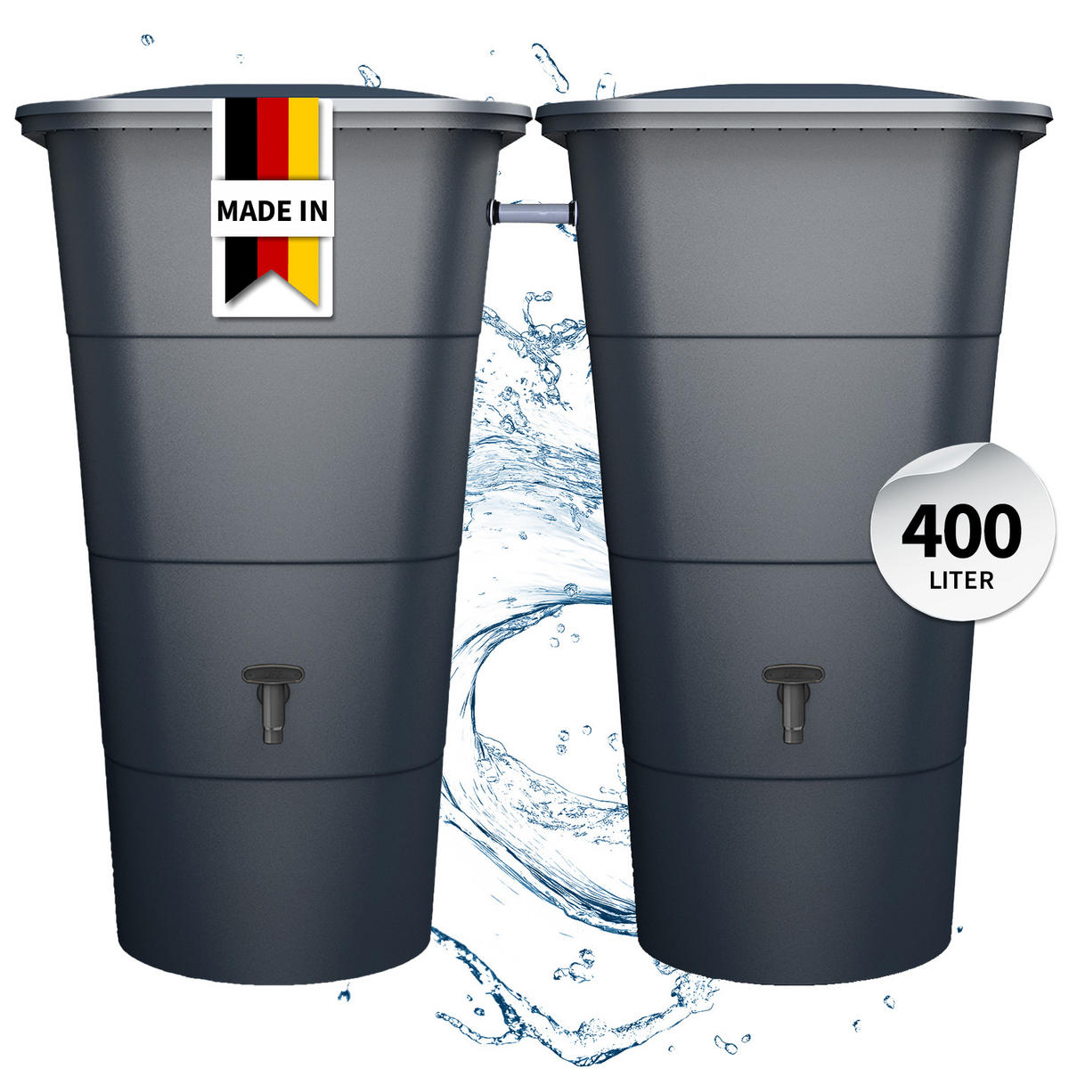 REGENTONNEN-SET eckig 400 L, graphite grey 2 x 200L Regentonne eckig inkl. Verbinder - Grau, Kunststoff (59.8/107/129.6cm) - GARANTIA