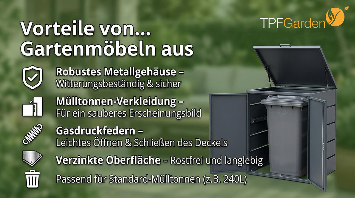 MÜLLTONNENVERKLEIDUNG Dublin - Mülltonnenbox für 4 - , Stahl verzinkt, anthrazit - Grau, Metall (264/116/80cm) - TPFGarden