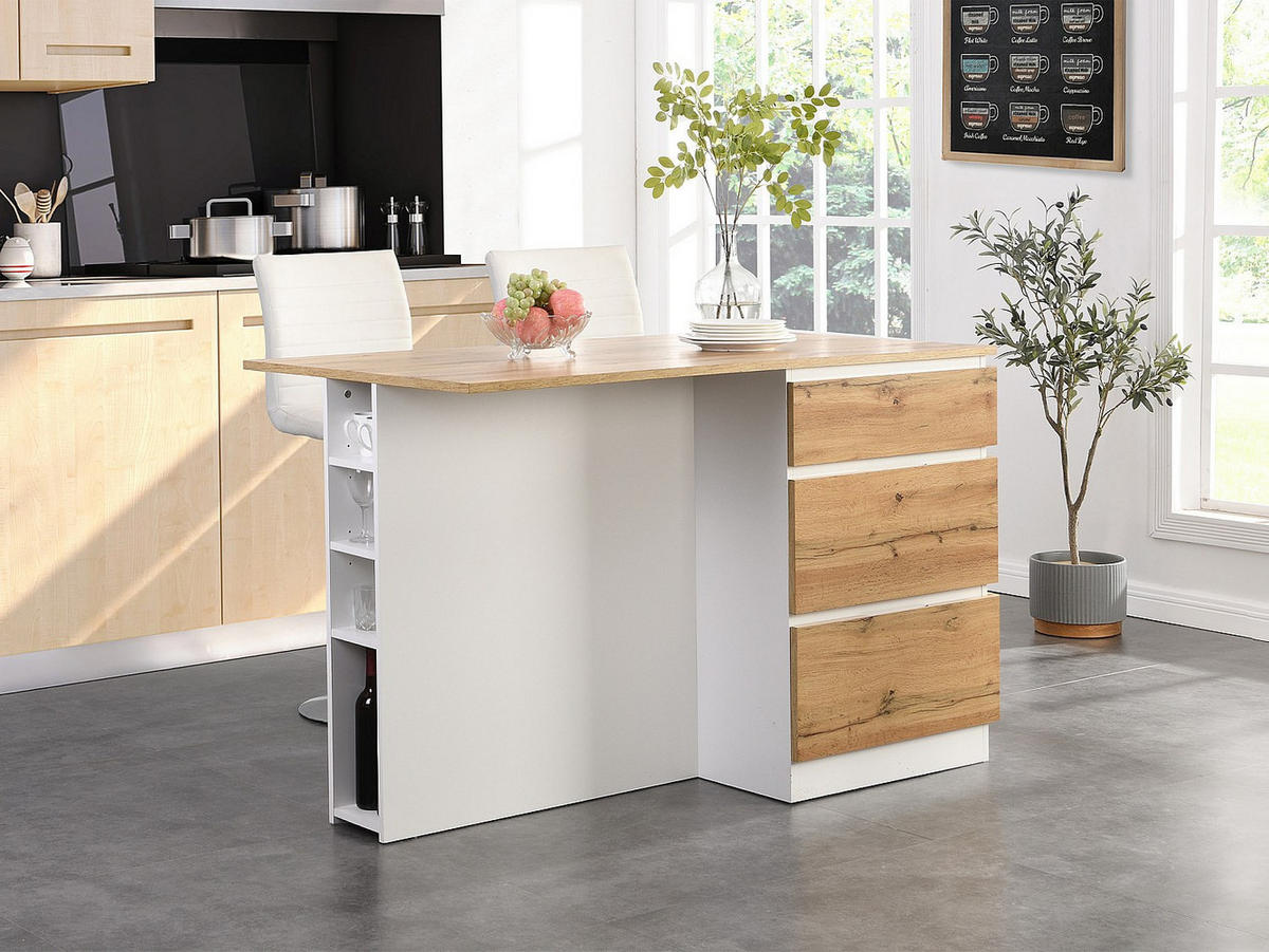 KÜCHENINSEL - 2 -Sitzer - MDF - naturfarben hell, weiß - POMARELA - Naturfarben, Holz (140/91/80cm) - Vente-Unique