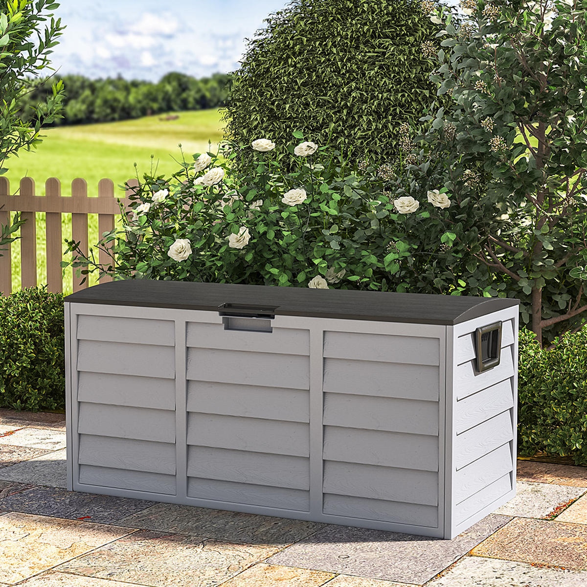 GARTENBOX 290L Abschließbar Wasserdicht Kunststoff Schwarz - Schwarz/Grau, Kunststoff (112/54/49cm) - Livingandhome