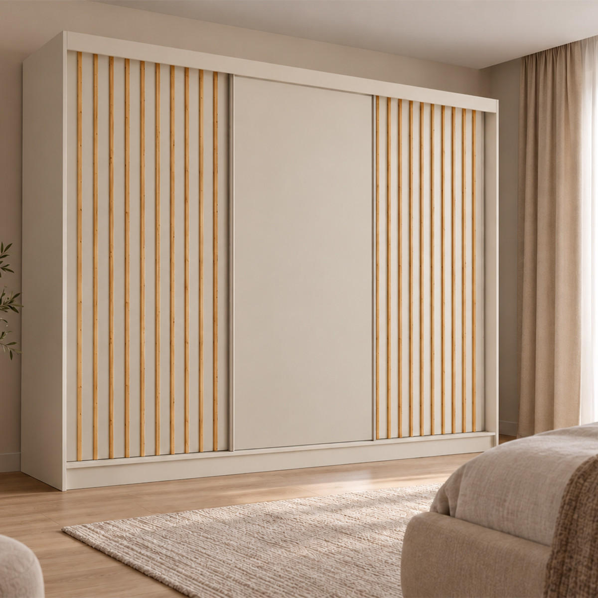 KLEIDERSCHRANK Lumil 240 cm Kaschmir Griffe silber - Kaschmir, Holzwerkstoff (240/216/61cm) - KS Home Concept