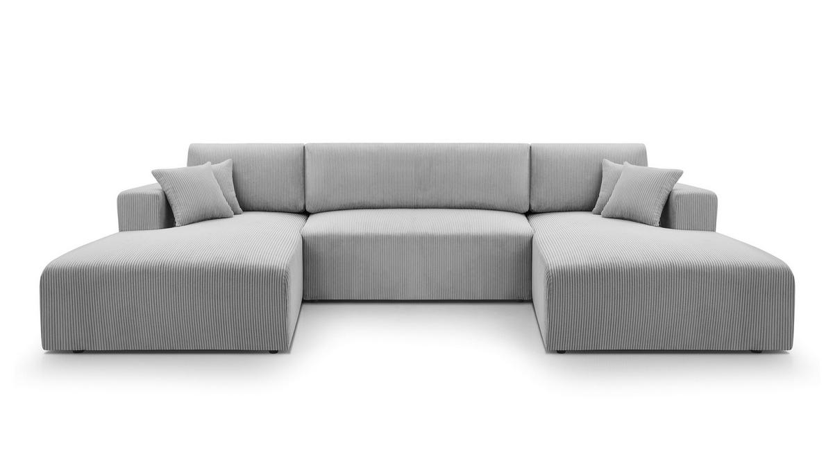 WOHNLANDSCHAFT Catea Hellgrau 364/145/85 cm mit Schlaffunktion - Hellgrau/Schwarz, Kunststoff/Textil (364/84/145cm) - AX Living