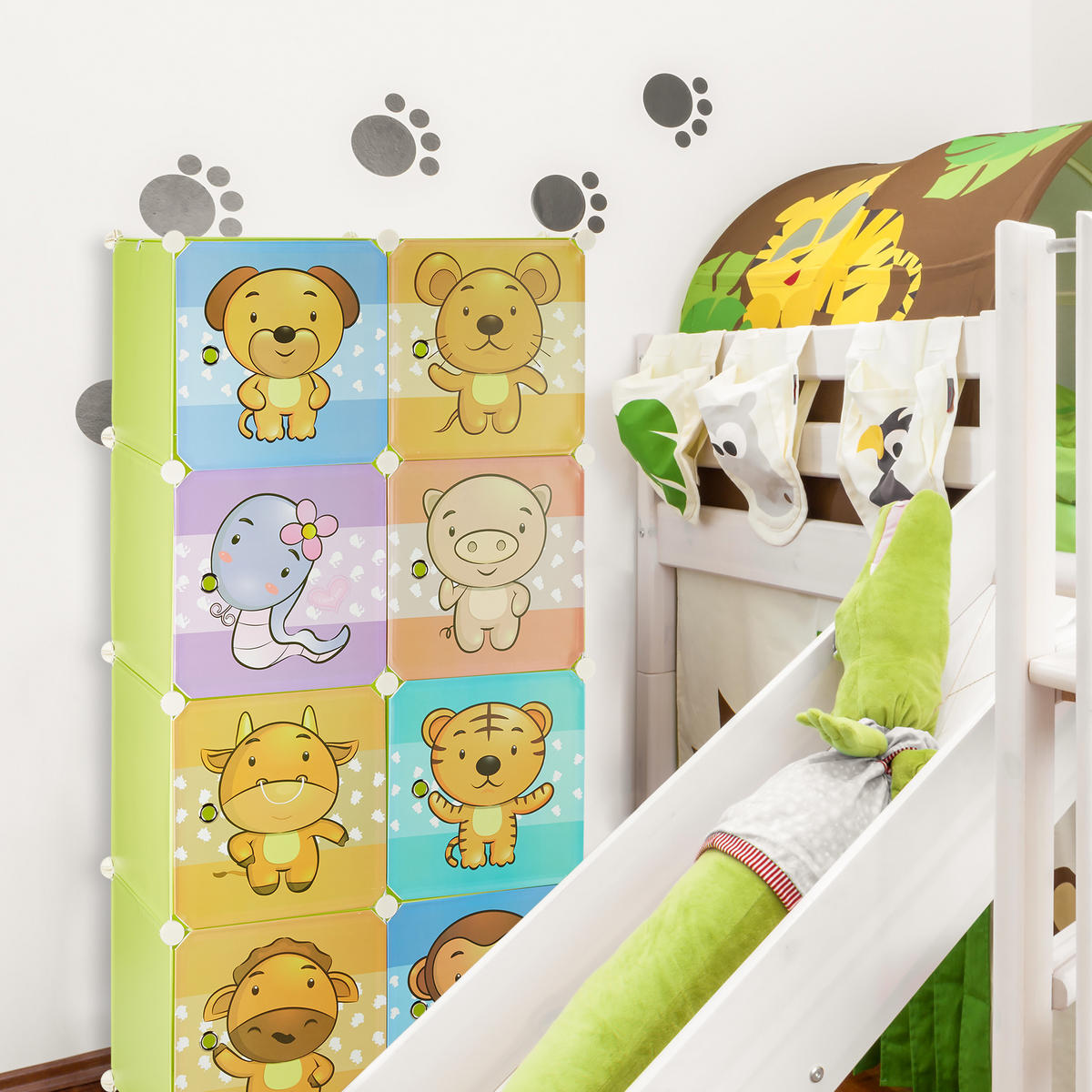 KINDERREGAL Stecksystem - Grün, Kunststoff/Metall (74/145/37cm) - Relaxdays