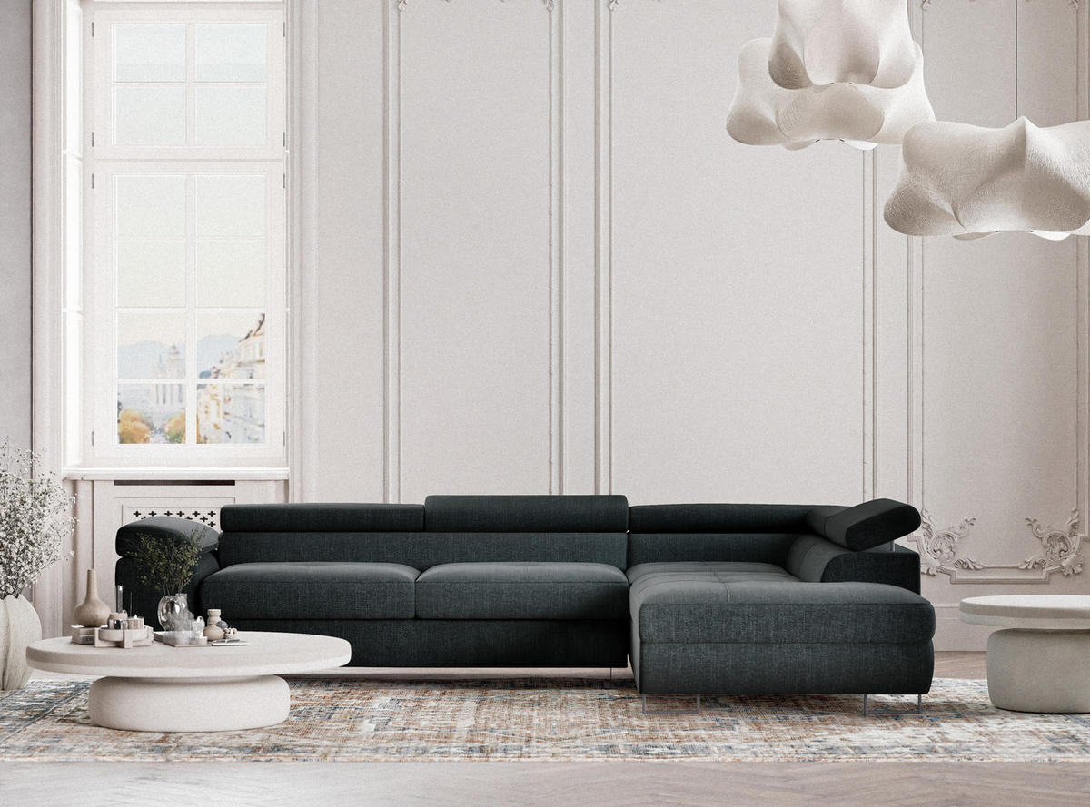 ECKSOFA Concord Türkis Webstoff - Rechts Seite - Türkis/Schwarz, Holz/Holzwerkstoff (277/203cm) - Maison de Reve