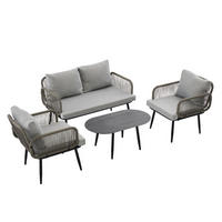 GARTENMÖBEL-SET 4-teilig mit 2-Sitzer-Sofa, 2 Sesseln, Couchtisch und Kissen, verzinkter Stahl, Grau - Grau, Textil - Redom