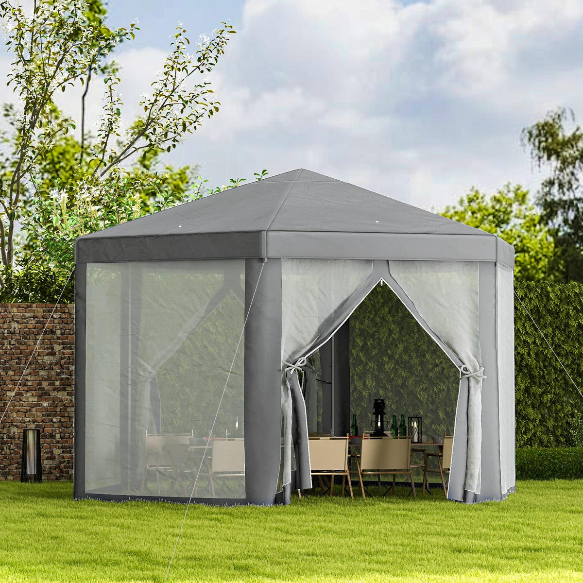 PAVILLON DE-12589 mit Moskitonetzen Grau - Grau, Metall (350/250/400cm) - ComfortXL