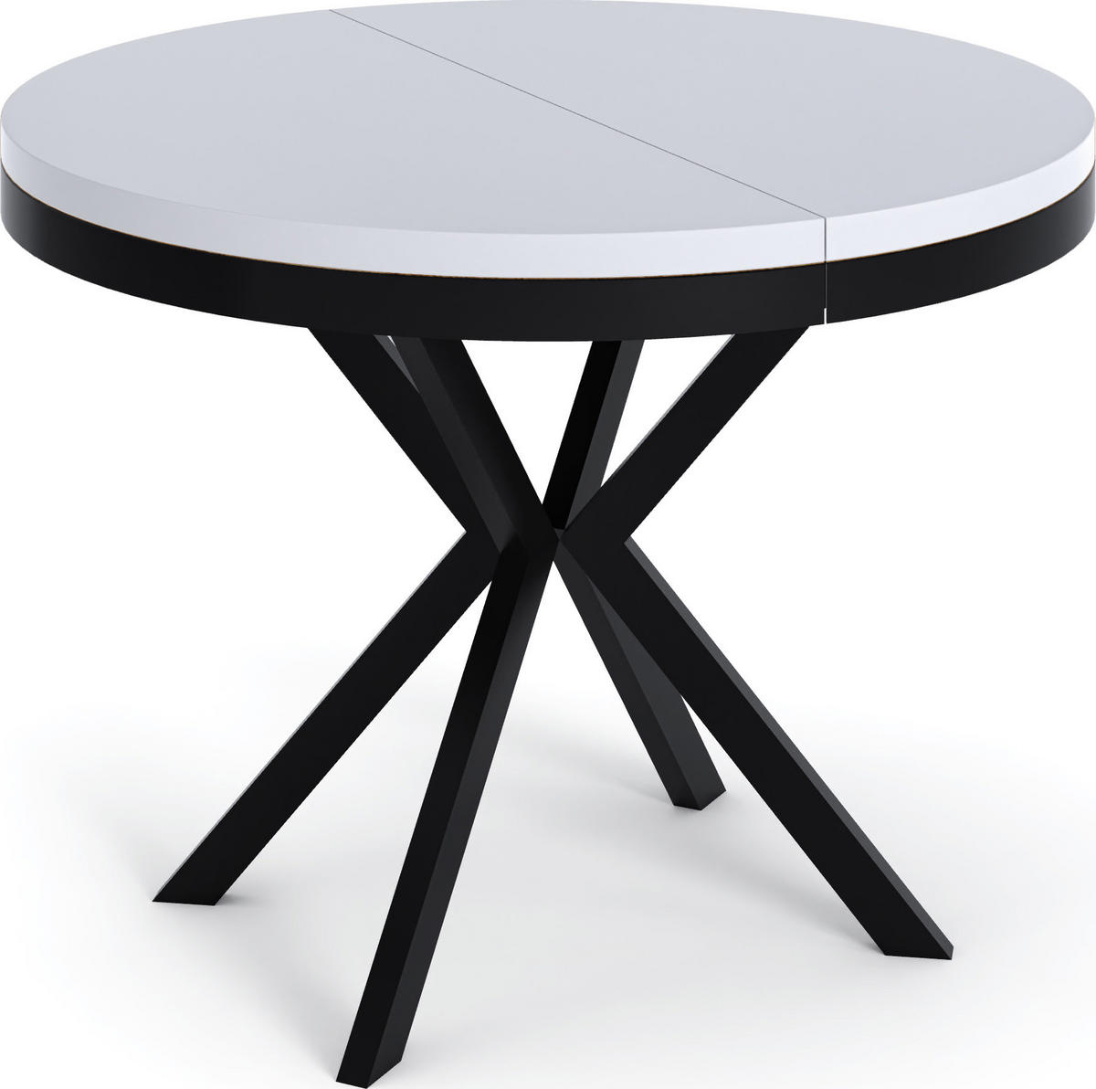 ESSTISCH Ross runder ausziehbarer, Weiß 120-200/120/76 cm - Schwarz/Weiß, Holzwerkstoff/Metall (120/120/76cm) - WFL GROUP