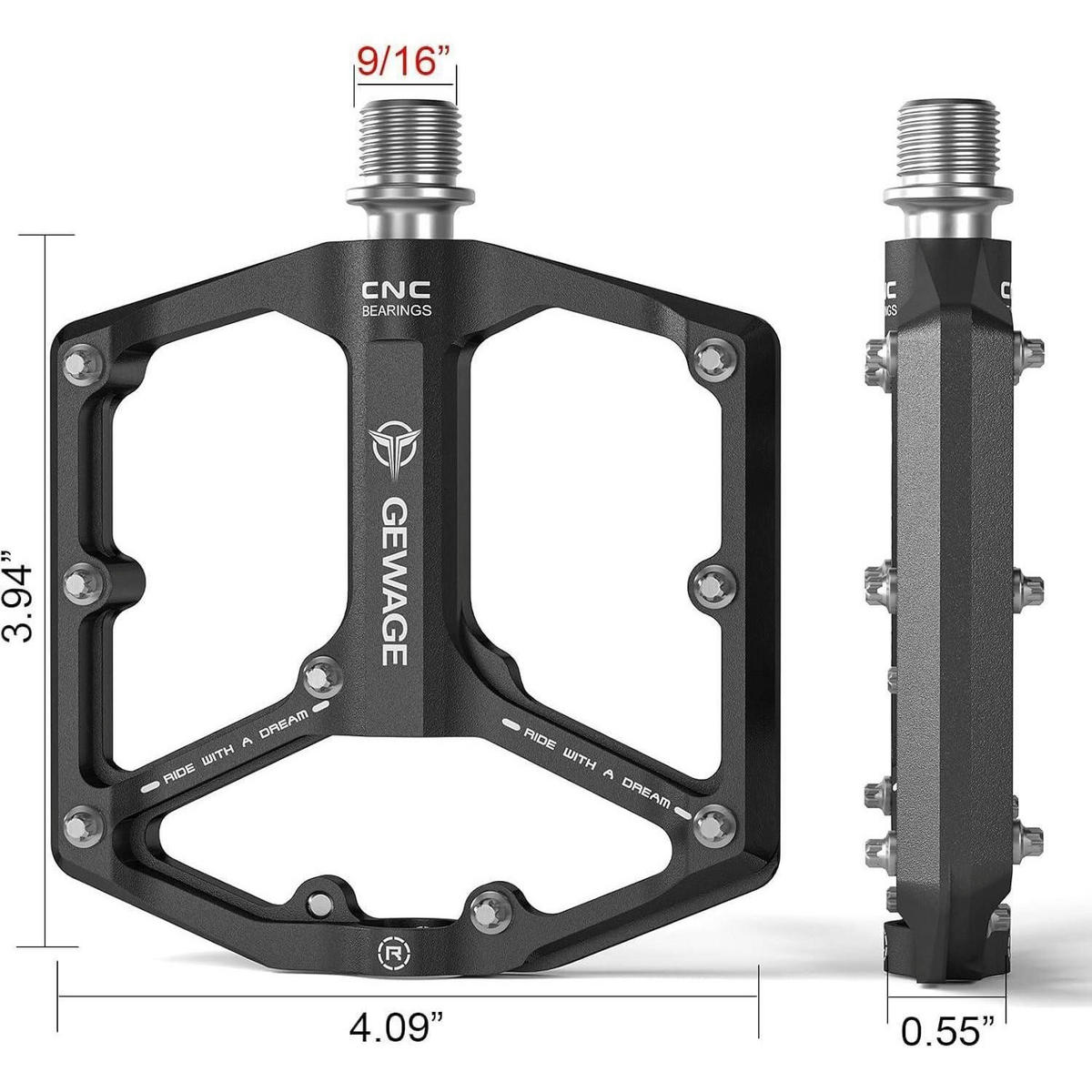 FAHRRADPEDALE Rennrad/Mountainbike Aluminium Schwarz - Schwarz, Metall (10/1.5/10.4cm)