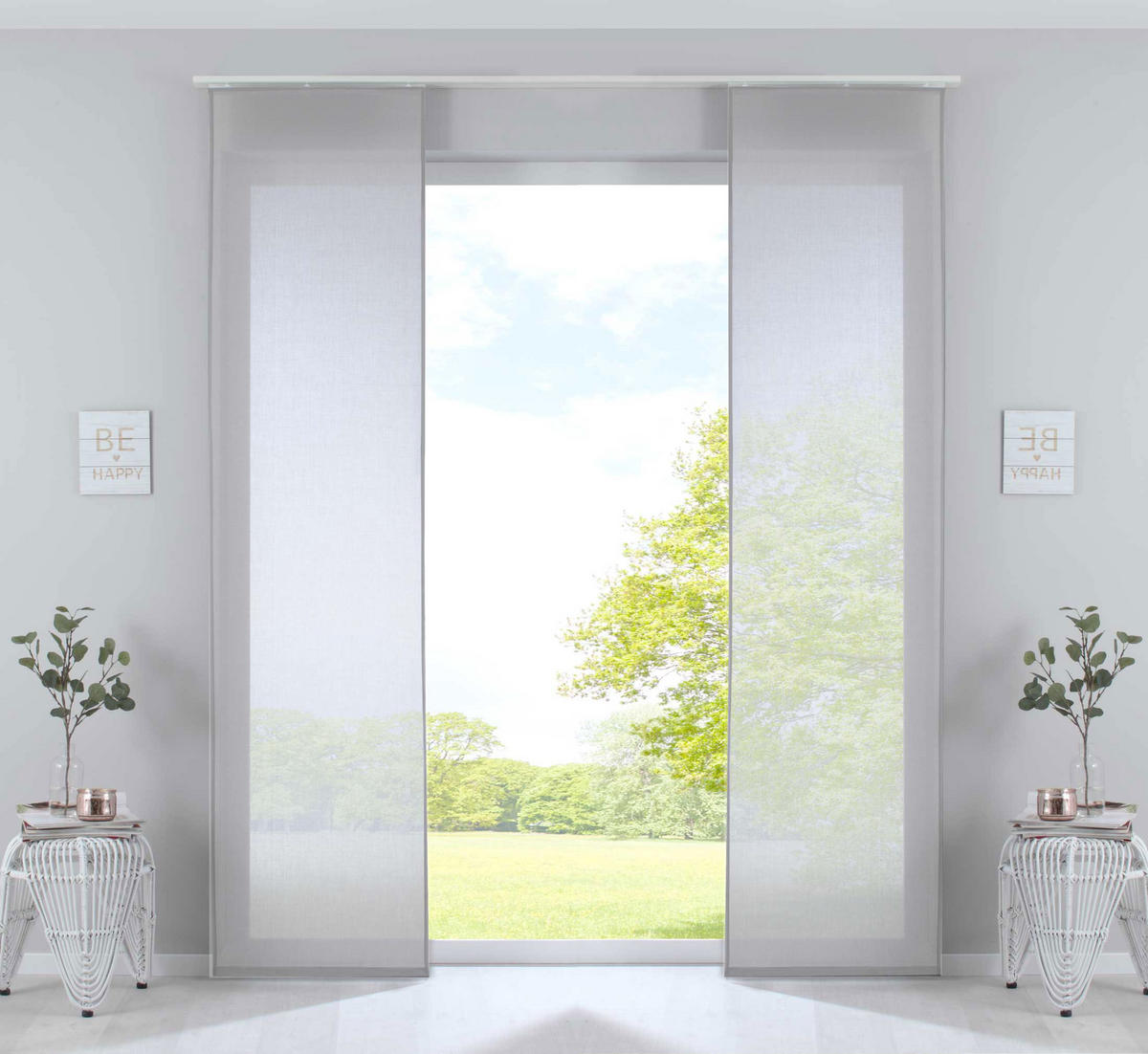 SCHIEBEGARDINE 2ER SET »Nizza« HxB 245x60 cm Stein - Grau, Textil (60/245cm) - Gardinenbox