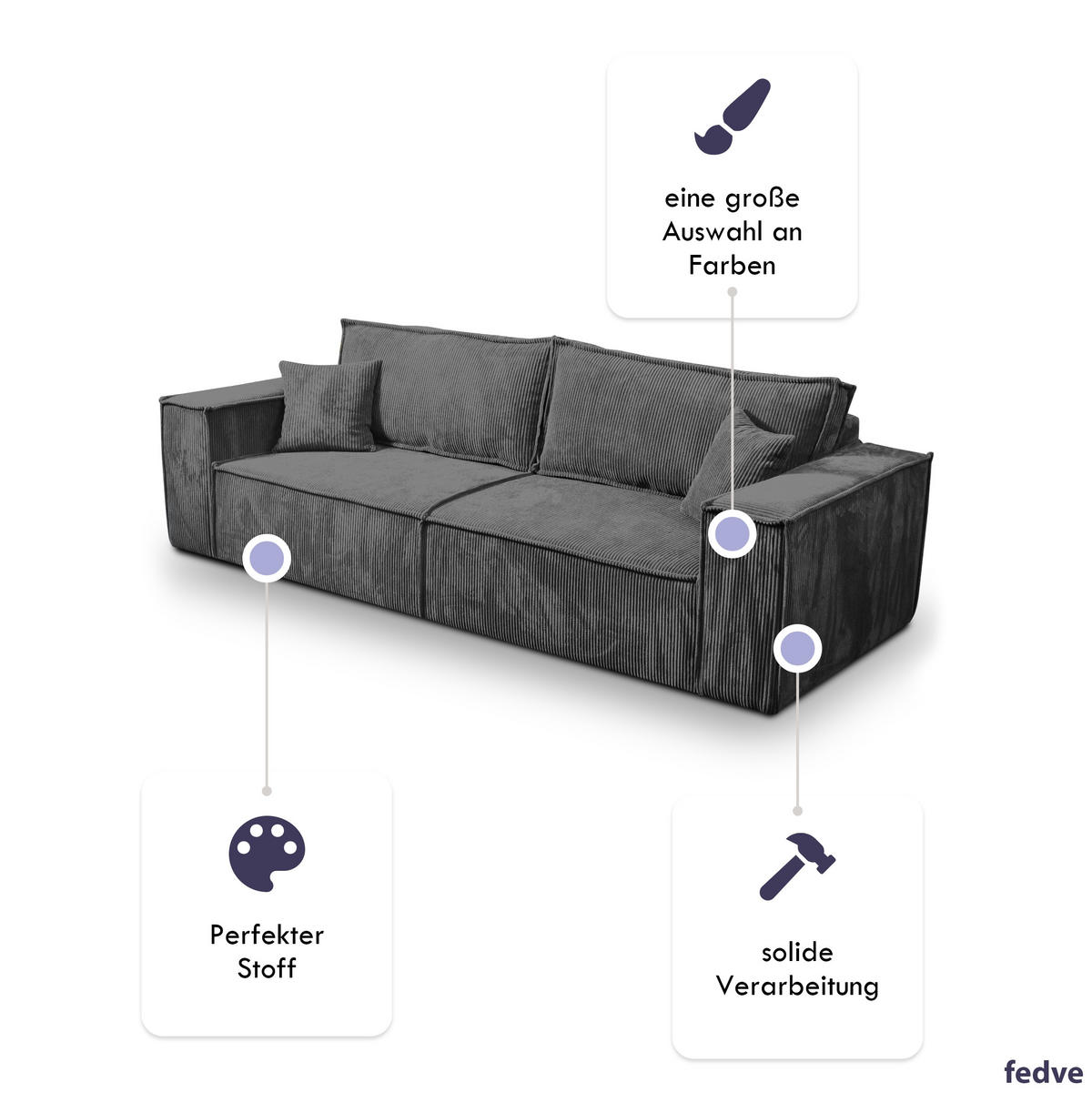 SCHLAFSOFA Sekwana Grau (Poso 60) - Grau, Textil (255/85/105cm) - Fedve