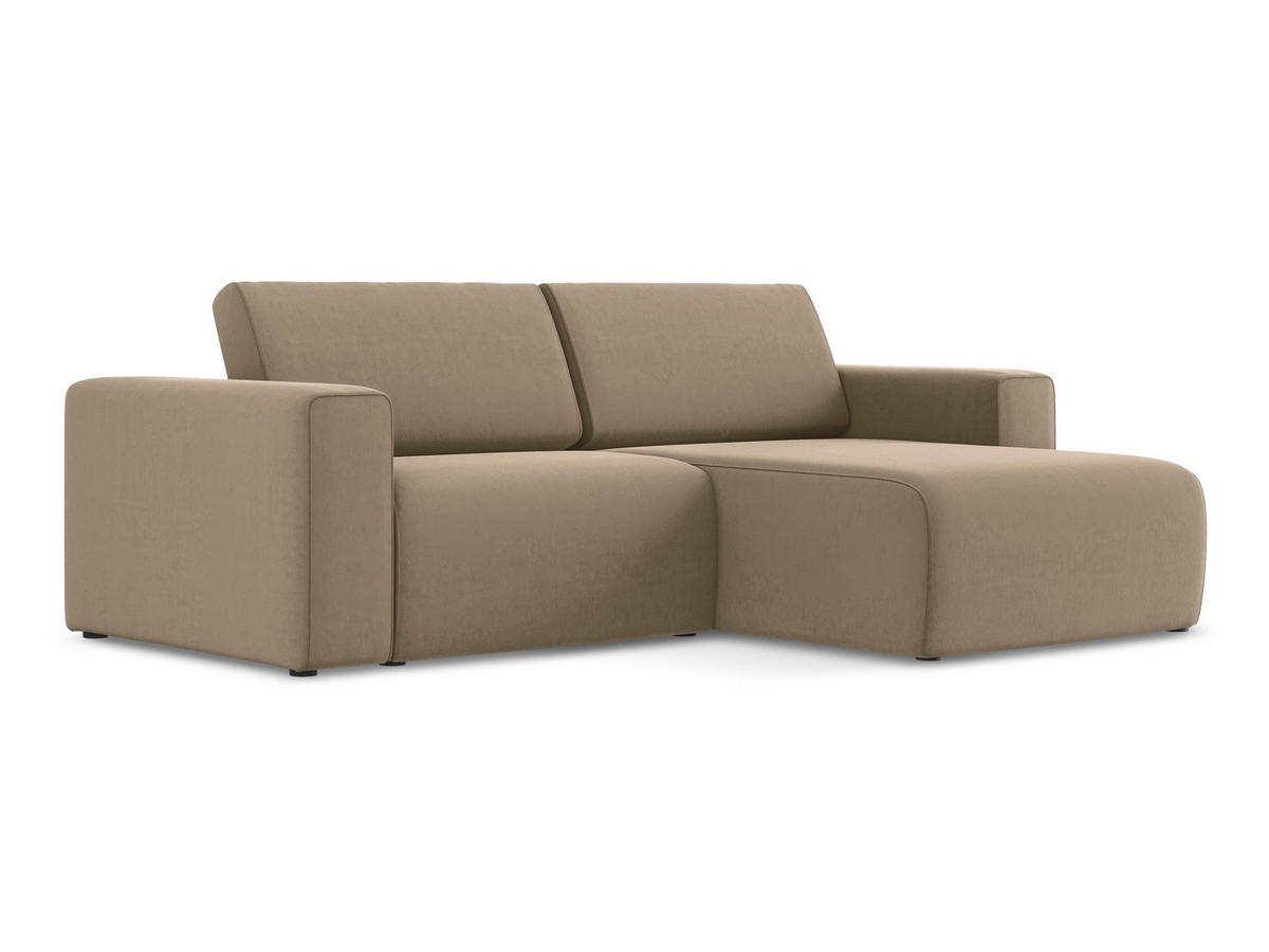 ECKSOFA Rechts Samt Stoff Beige - Beige/Schwarz, Kunststoff/Textil (224/167cm) - Makamii