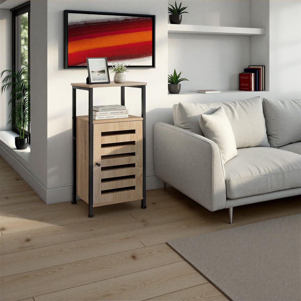 BEISTELLSCHRANK Durham,38,5 x 31,5 x 81 cm,Industrial Holz hell, Eiche Sonoma - Naturfarben, Holz (38.5/81/31.5cm) - tectake