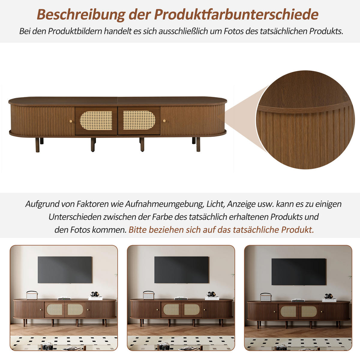 TV-SCHRANK Oval Lowboard Nussbaum Rattan 180cm Modern - Eichefarben, Holzwerkstoff (180/40/40cm) - FLIEKS