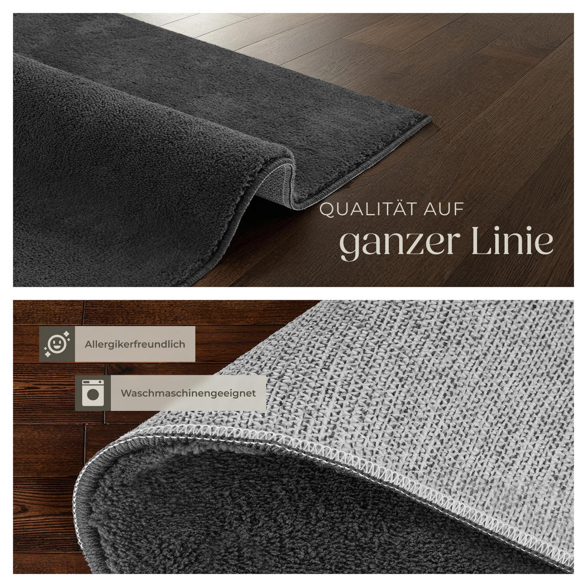 KURZFLORTEPPICH Soft Zone,rutschfeste Unterseite,anthrazit - Anthrazit, Textil (290/200cm) - tectake