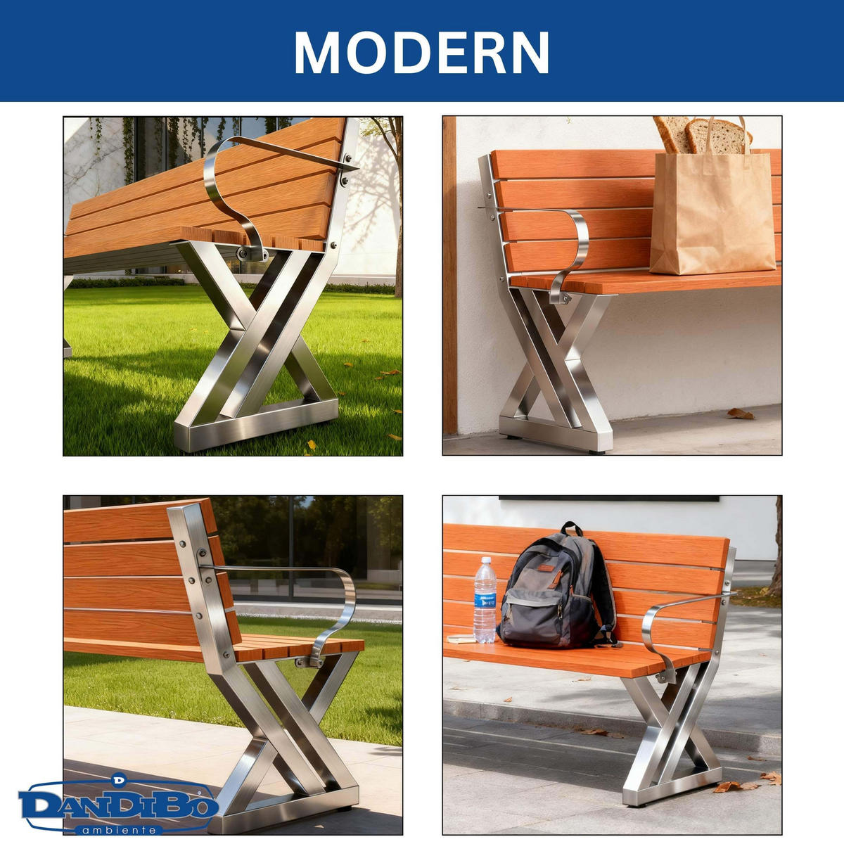 BANKGESTELL mit Lehne Edelstahl 45/75 cm - Edelstahlfarben, Metall (45/75/5cm) - DanDiBo